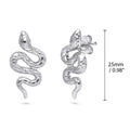 Front view of Snake CZ Stud Earrings in Sterling Silver, Rhodium Plated