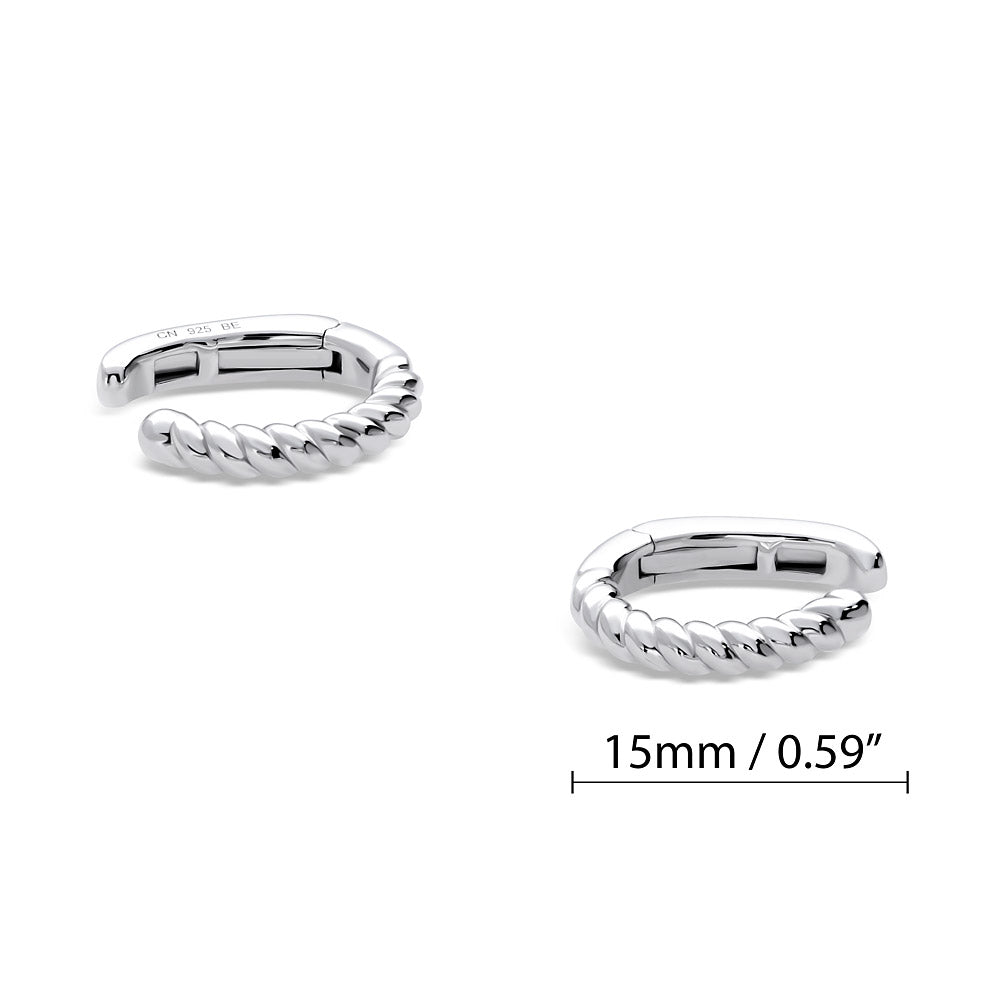 Angle view of Cable Ear Cuffs in Sterling Silver, Rhodium Plated