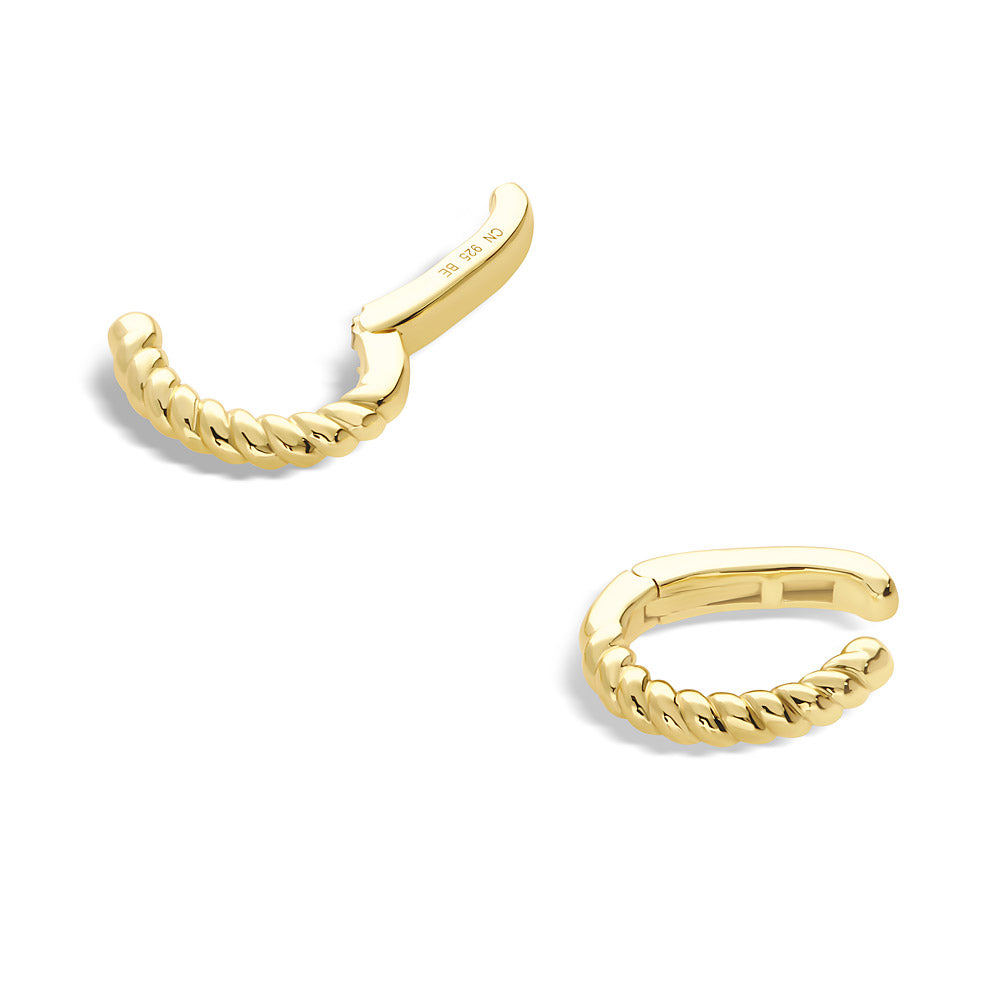 Front view of Cable Ear Cuffs in Sterling Silver, Yellow Gold Flashed