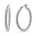 Cable Medium Hoop Earrings 1.1 inch, Silver-Tone