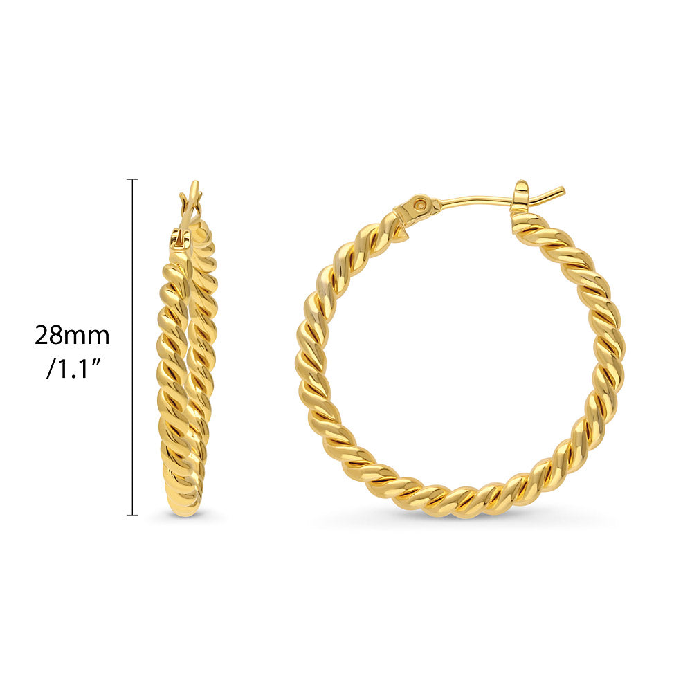 Front view of Cable Medium Hoop Earrings 1.1 inch, Gold-Tone