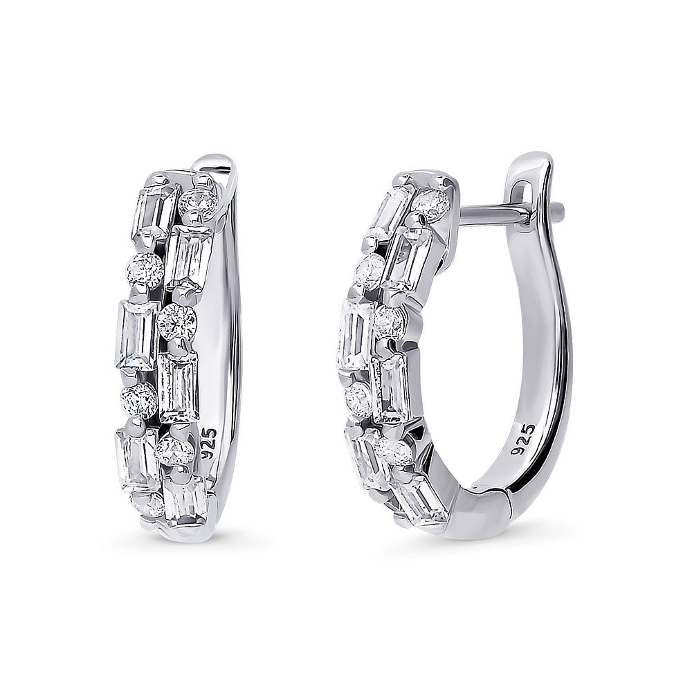 Bar CZ Medium Huggie Earrings in Sterling Silver 0.65 inch, 1 of 5