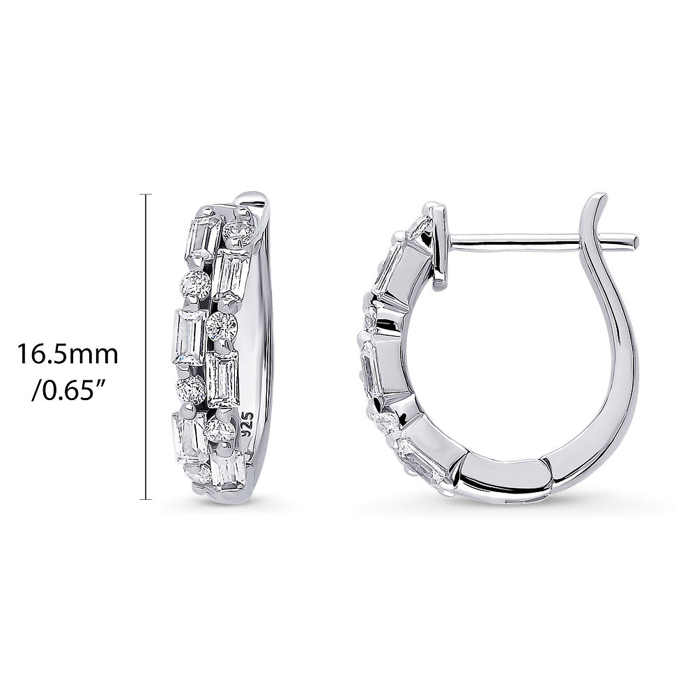 Front view of Bar CZ Medium Huggie Earrings in Sterling Silver 0.65 inch, 4 of 5