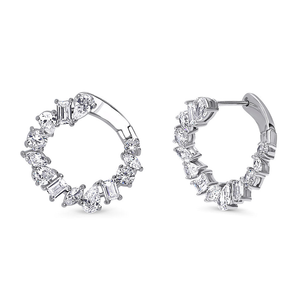 Cluster CZ Medium Hoop Earrings in Sterling Silver 0.8 inch, 1 of 5