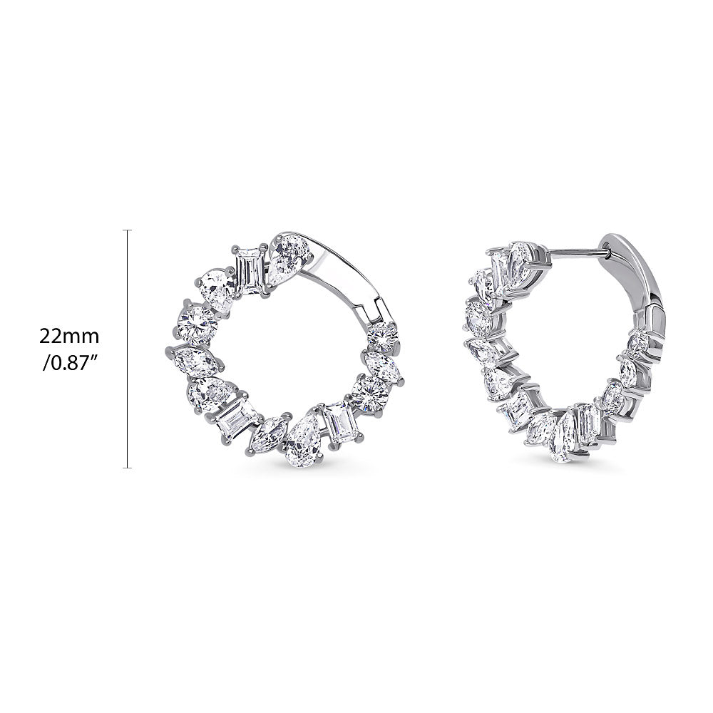 Front view of Cluster CZ Medium Hoop Earrings in Sterling Silver 0.8 inch, 4 of 5