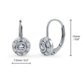 Front view of Halo CZ Leverback Earrings in Sterling Silver, Rhodium Plated