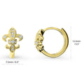 Angle view of Fleur De Lis CZ Small Huggie Earrings in Sterling Silver 0.5 inch, Yellow Gold Flashed