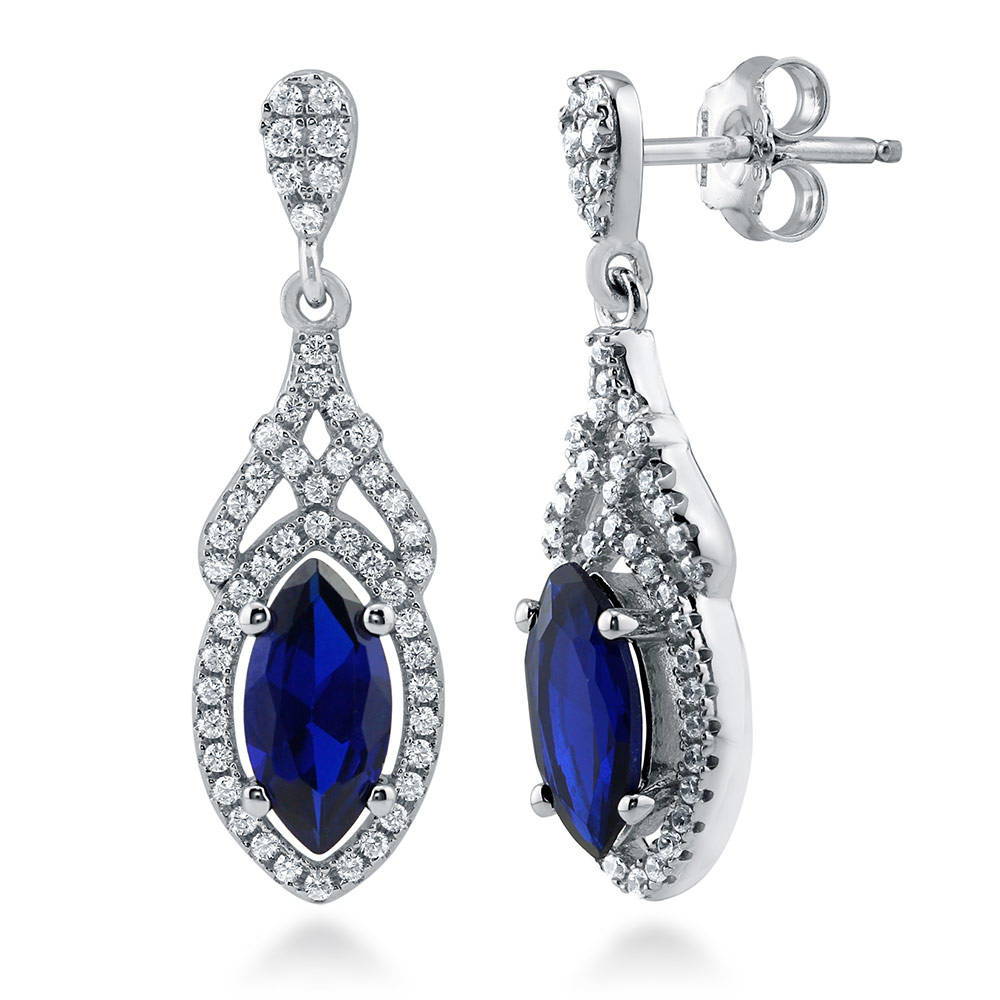 Halo Art Deco Marquise CZ Earrings in Sterling Silver, 1 of 7