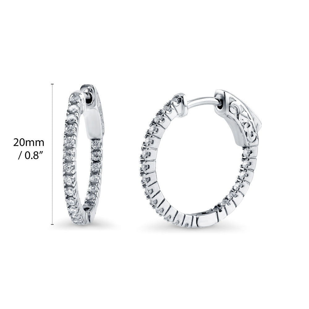 Angle view of CZ Medium Inside-Out Hoop Earrings in Sterling Silver 0.75 inch, Rhodium Plated