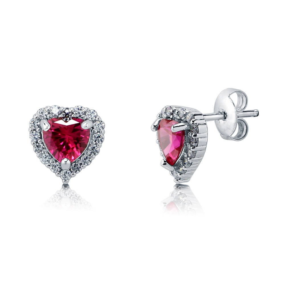 Halo Heart Heart CZ Stud Earrings in Sterling Silver, 1 of 20