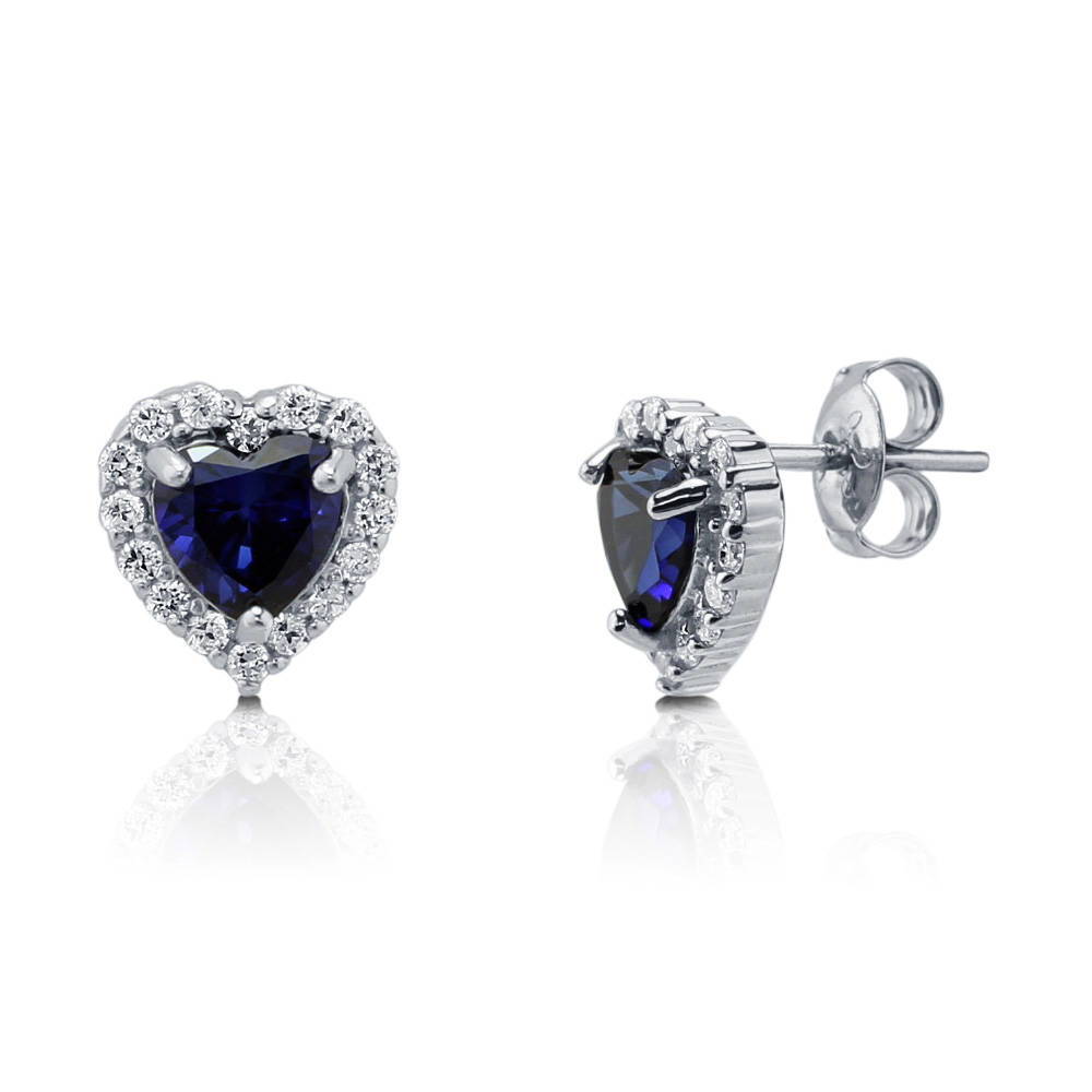 Halo Heart Heart CZ Stud Earrings in Sterling Silver, 6 of 20