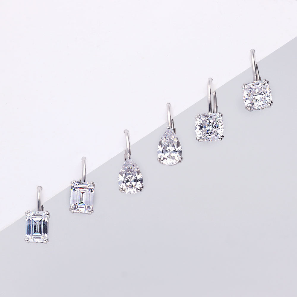 Flatlay view of Solitaire Pear CZ Leverback Earrings in Sterling Silver, 10 of 12