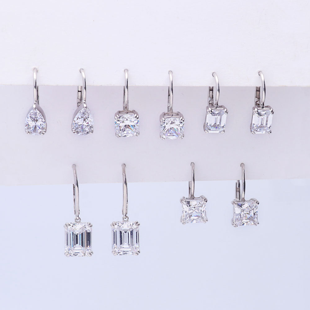 Flatlay view of Solitaire Pear CZ Leverback Earrings in Sterling Silver, 11 of 12