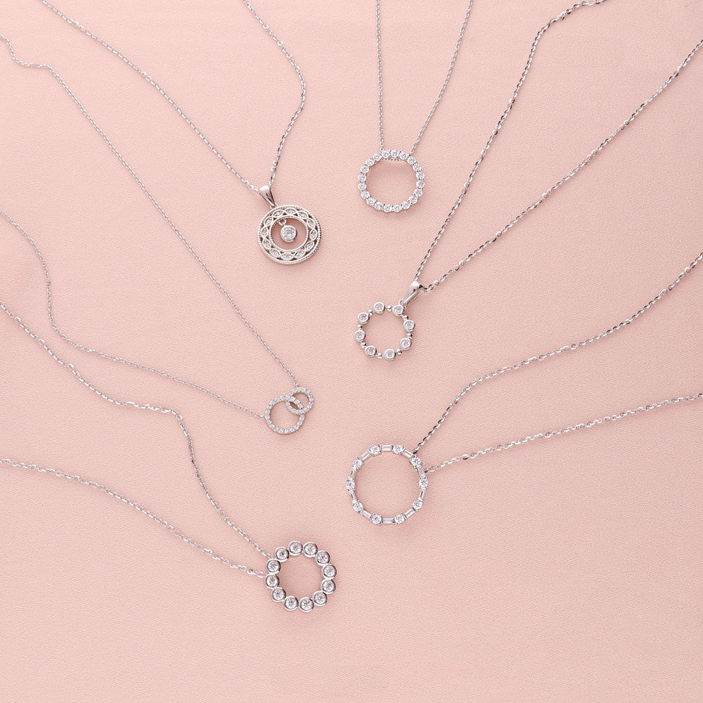 Flatlay view of Open Circle CZ Necklace in Sterling Silver, 8 of 9