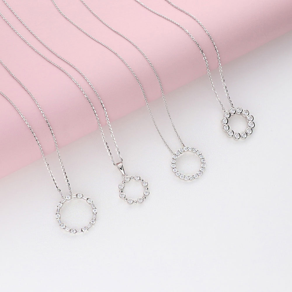 Flatlay view of Open Circle CZ Necklace in Sterling Silver, 12 of 14