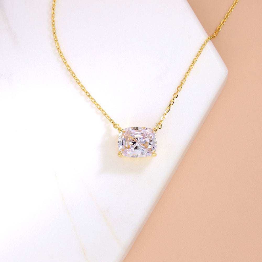 Flatlay view of Solitaire East-West 3.5ct Radiant CZ Necklace in Sterling Silver, Yellow Gold Flashed