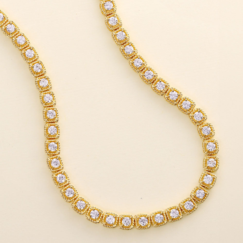 Flatlay view of Cable CZ Tennis Necklace in Sterling Silver 17 inch, Yellow Gold Flashed