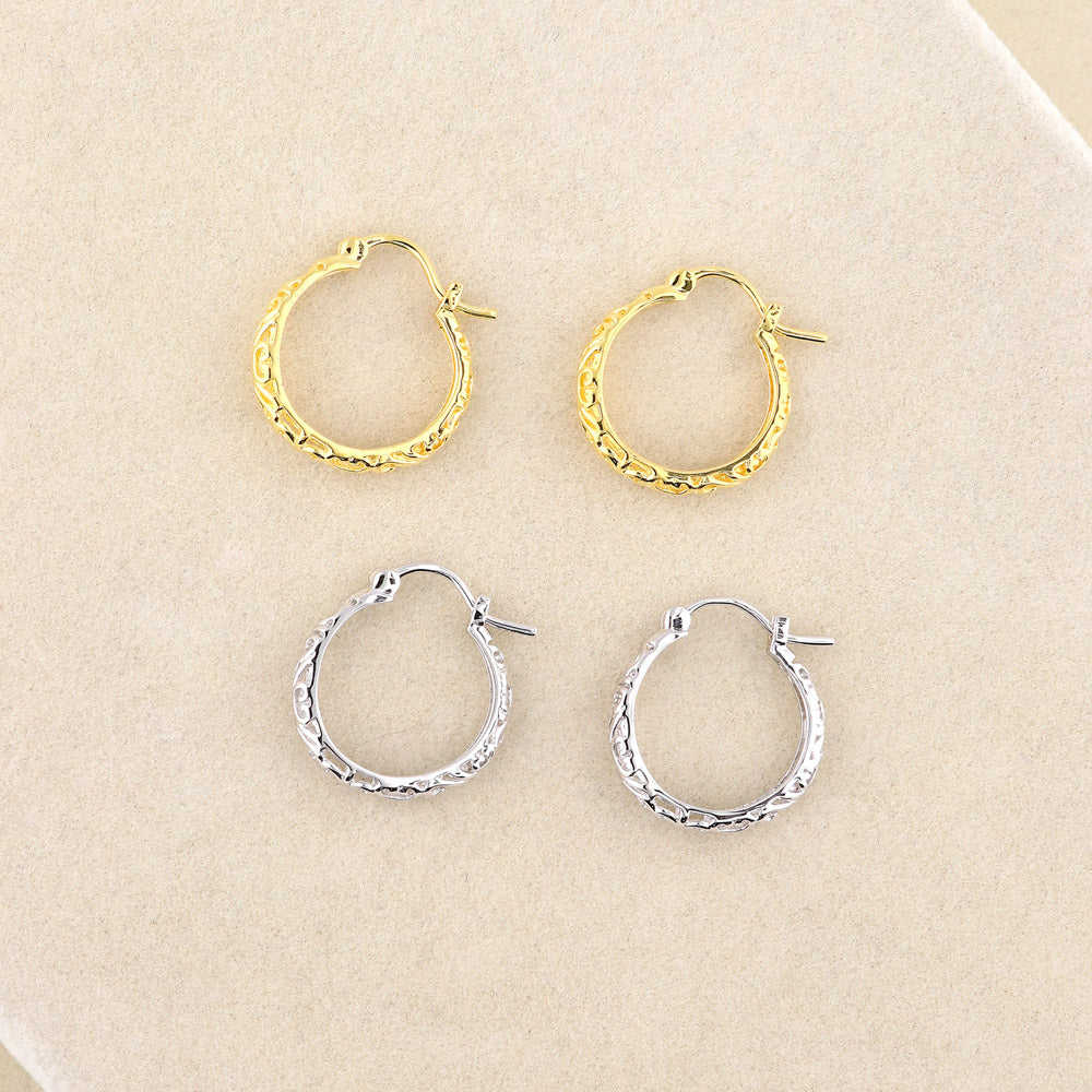 Flatlay view of Filigree Hoop Earrings in Sterling Silver, 2 Pairs, 2 of 14