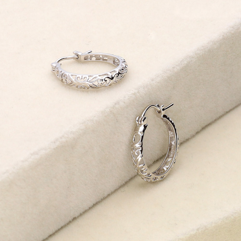 Flatlay view of Filigree Hoop Earrings in Sterling Silver, 2 Pairs, 10 of 14