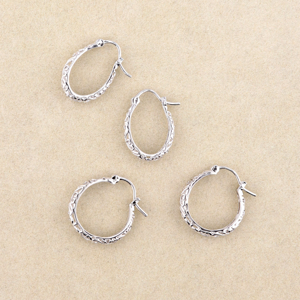 Flatlay view of Filigree Hoop Earrings in Sterling Silver, 2 Pairs, 13 of 14