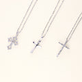 Flatlay view of Cross CZ Pendant Necklace in Sterling Silver, Rhodium Plated