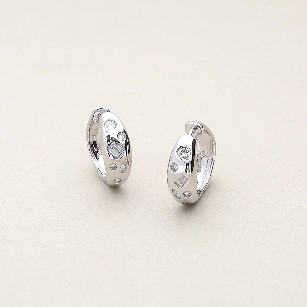 Dome CZ Medium Hoop Earrings in Sterling Silver 0.77