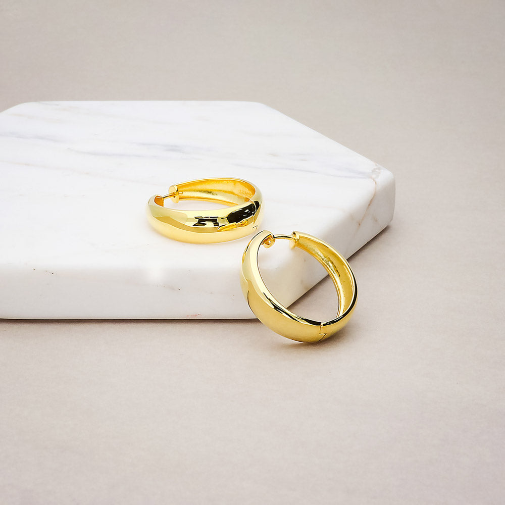 Flatlay view of Dome Hoop Earrings in Gold Flashed Sterling Silver, 2 Pairs, 10 of 19