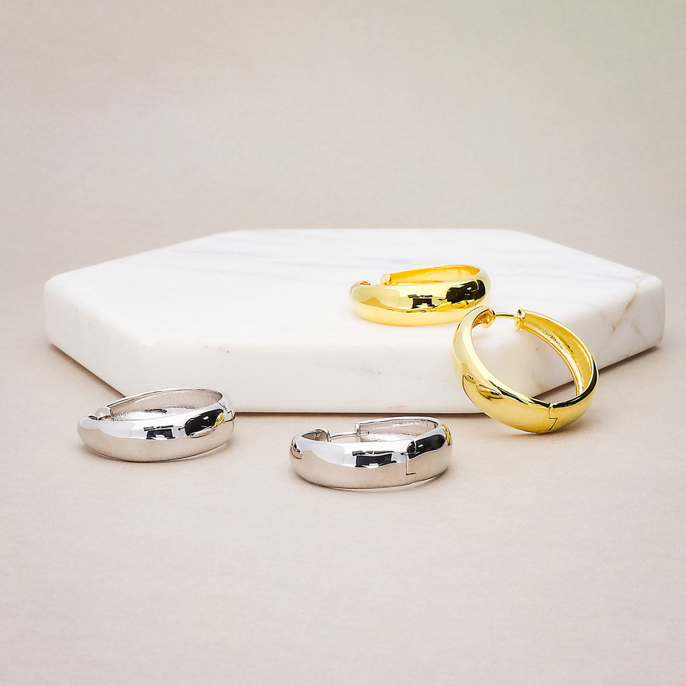 Flatlay view of Dome Hoop Earrings in Gold Flashed Sterling Silver, 2 Pairs, 14 of 19