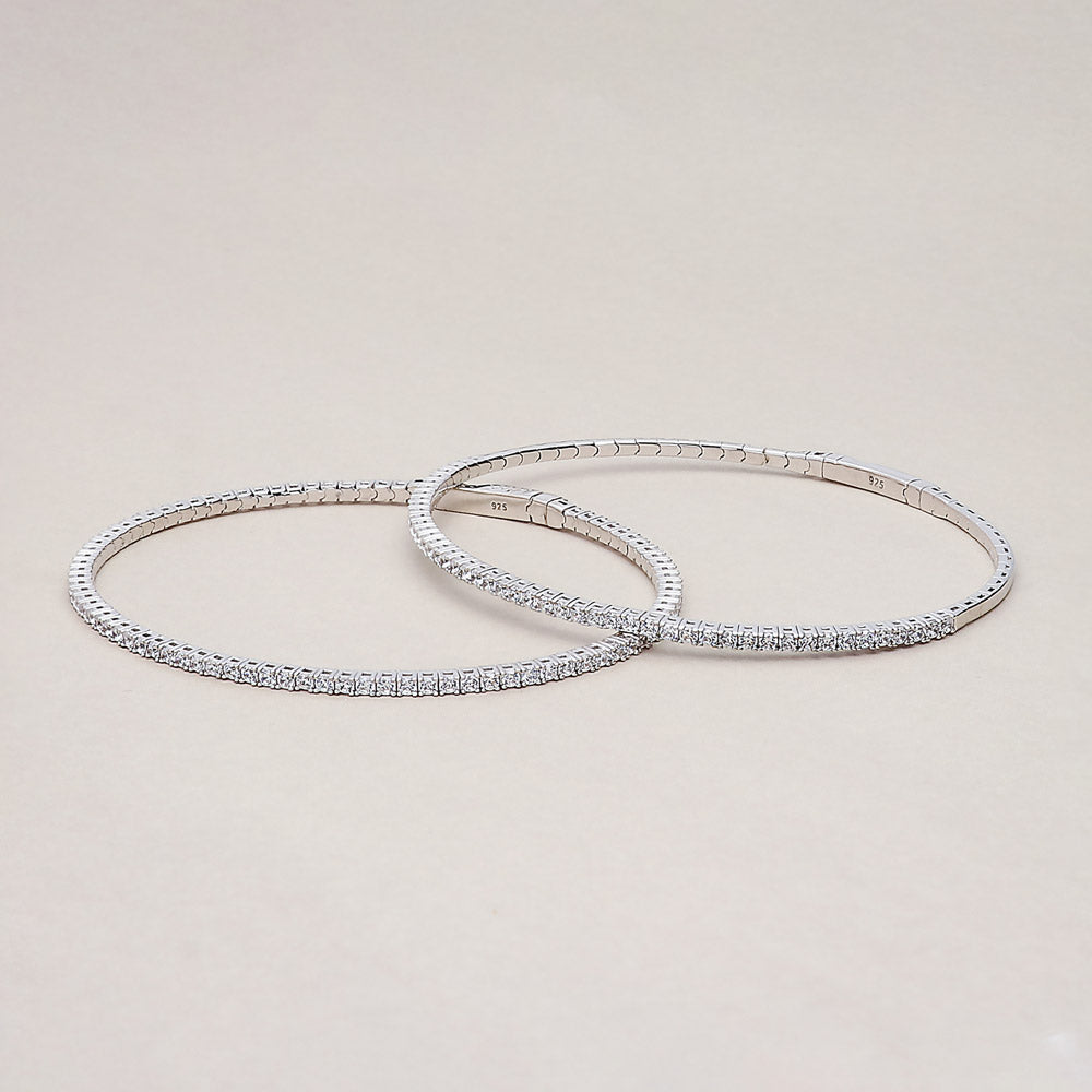 Pair of outlets Silver Bangles with faux Zirconia without Clasp Or Lock