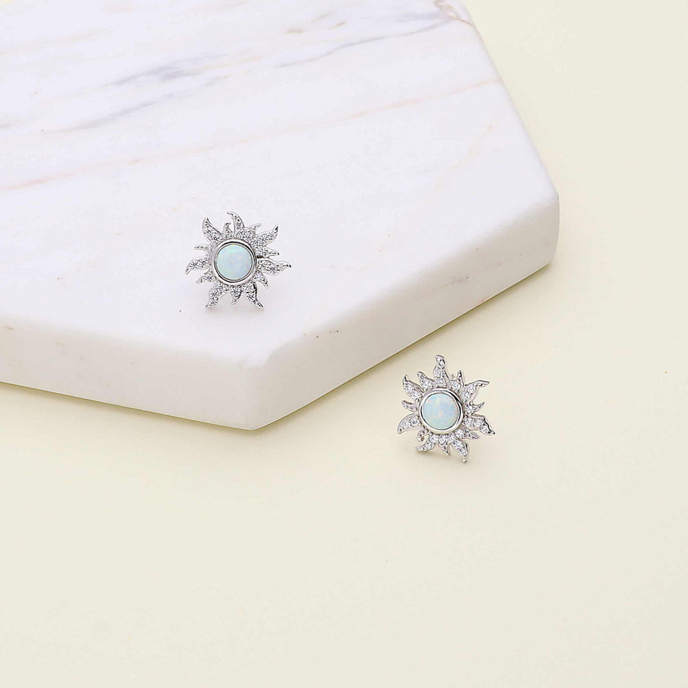 Flatlay view of Sun Sunburst Simulated Opal CZ Set in Sterling Silver, 14 of 17