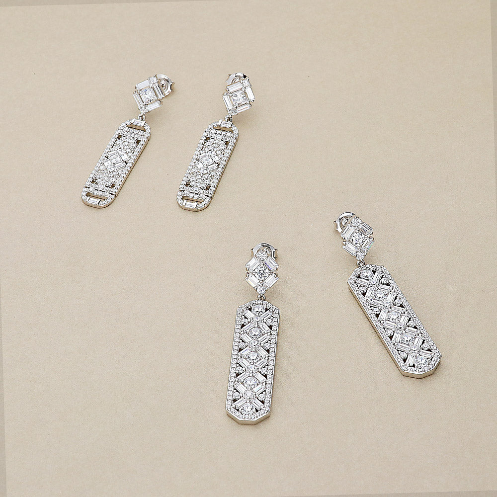 Flatlay view of Bar Art Deco CZ Earrings in Sterling Silver, 4 of 5