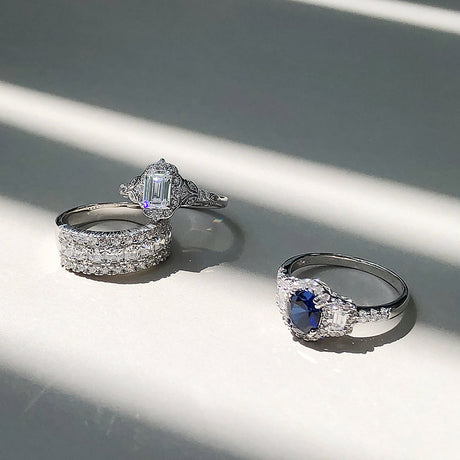 3-Stone Ring, Art Deco Half Eternity Ring, Halo Ring