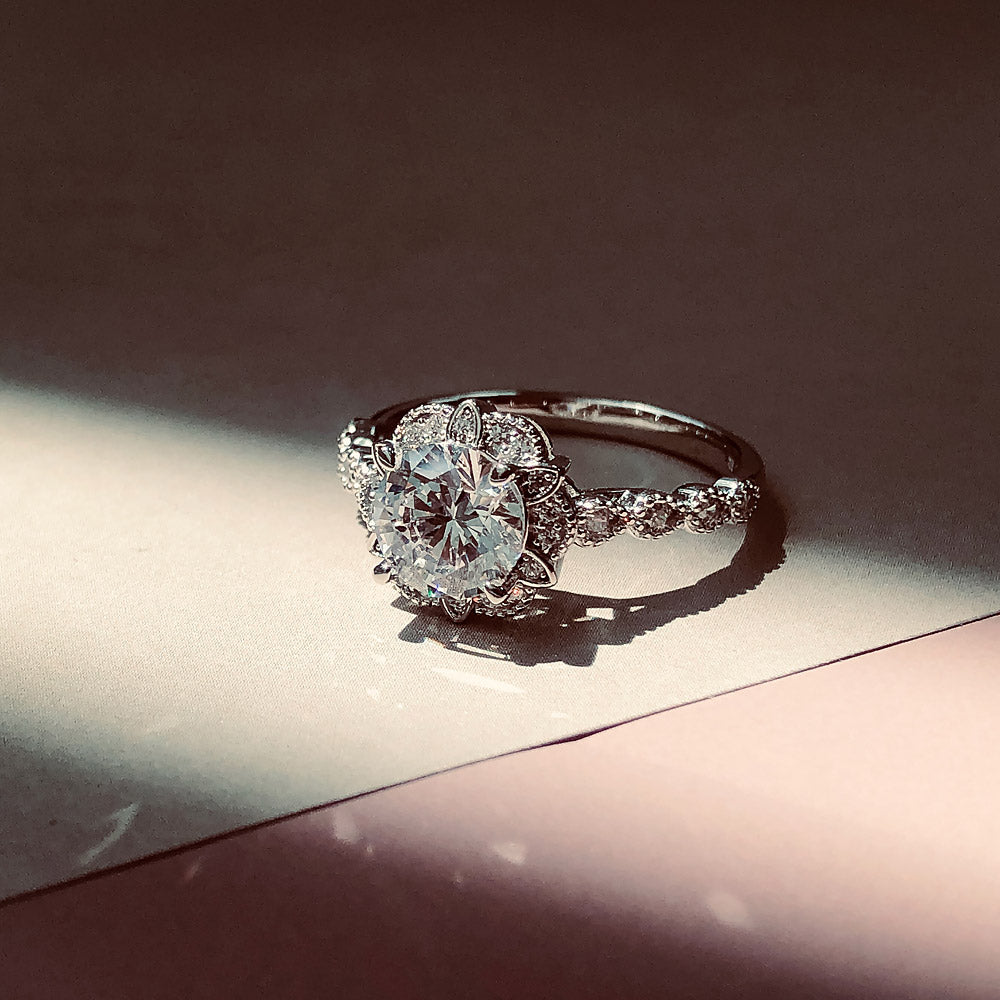 Flatlay view of Halo Flower CZ Ring in Sterling Silver, 11 of 14