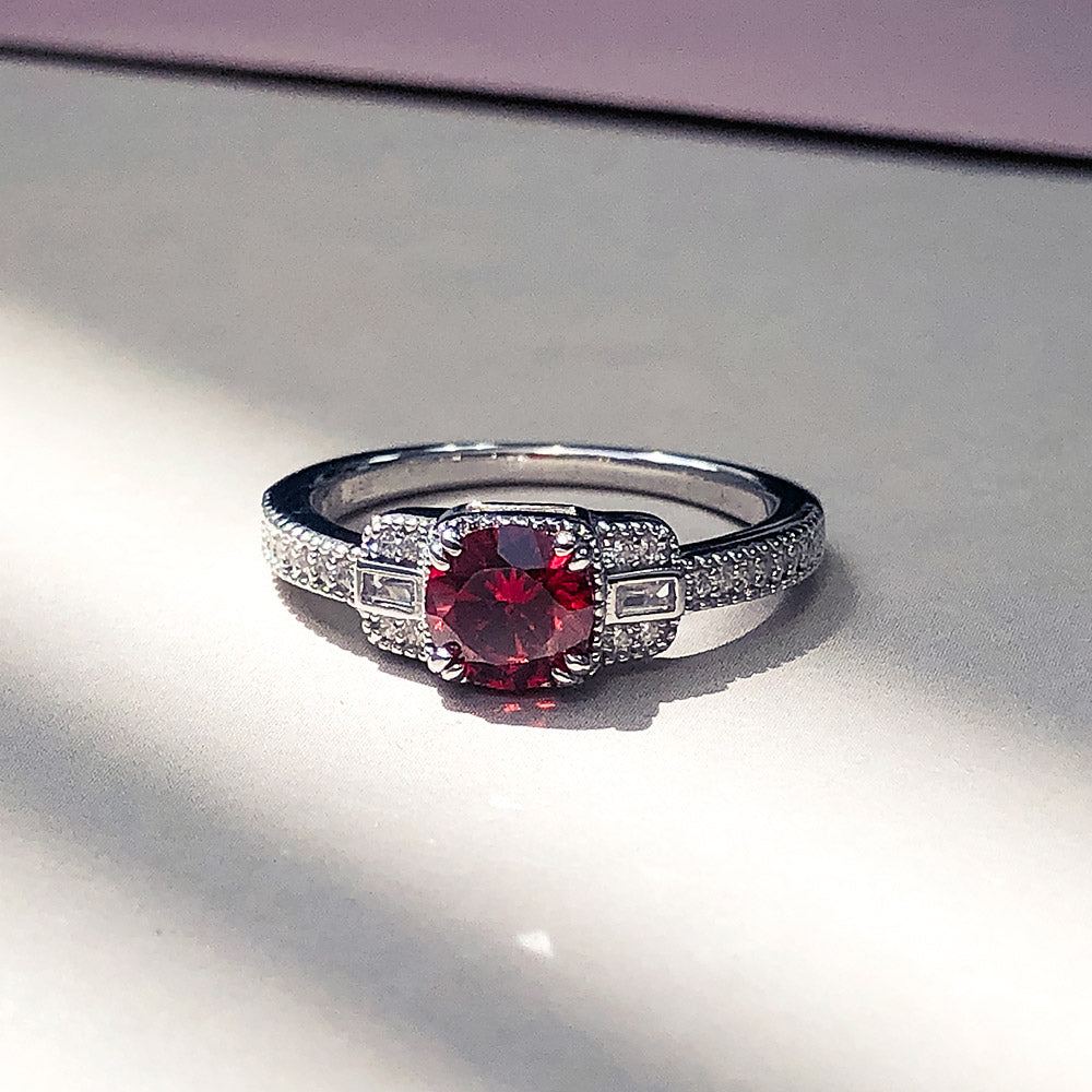 Flatlay view of Art Deco Red CZ Ring in Sterling Silver, 9 of 10