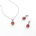 Flatlay view of Halo Clover Oval CZ Set in Sterling Silver, Red Color