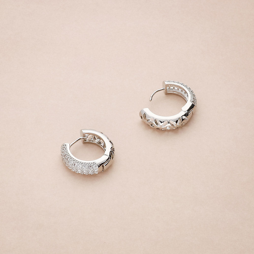 Flatlay view of Dome CZ Medium Hoop Earrings 0.78 inch, 6 of 7