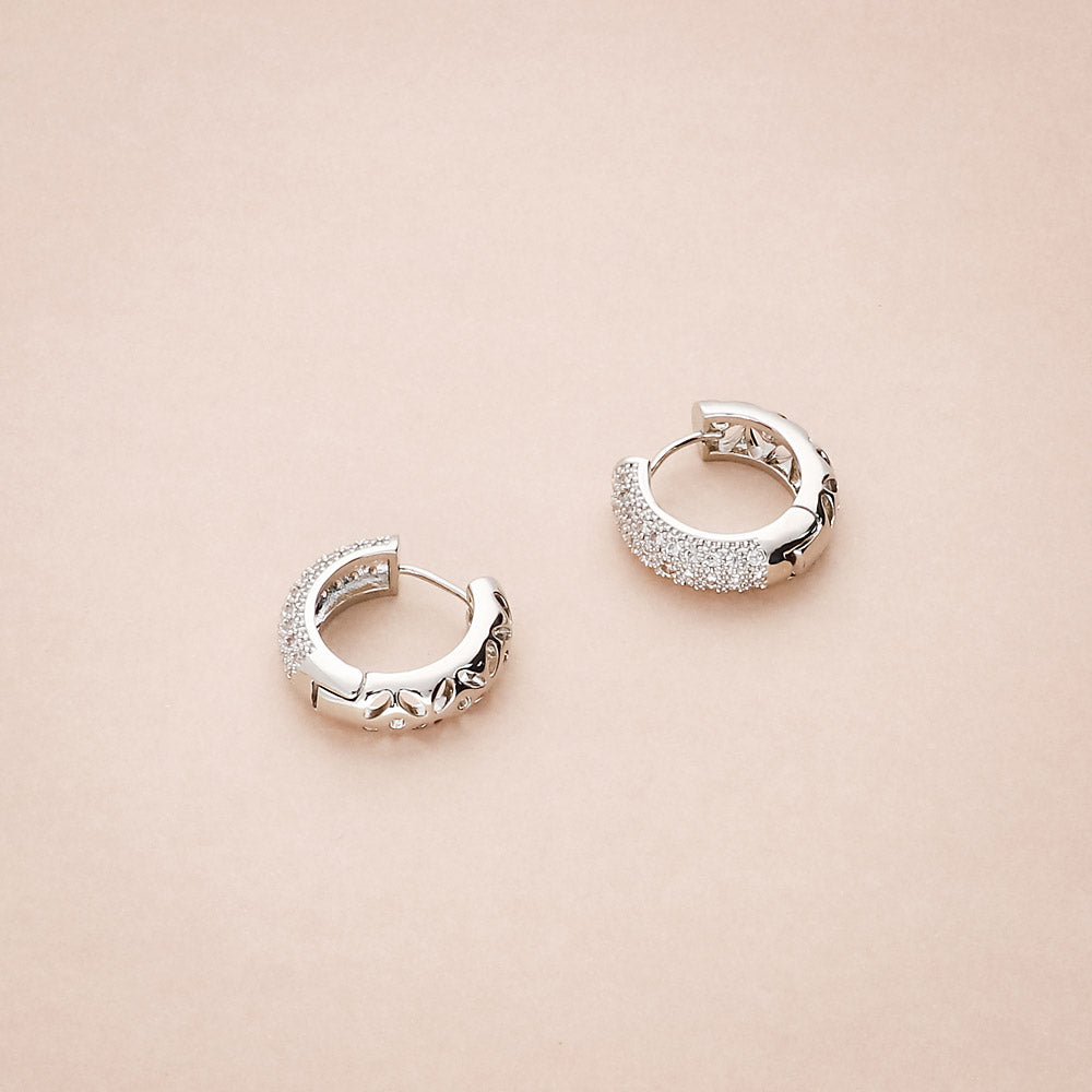 Flatlay view of Dome CZ Medium Hoop Earrings 0.78 inch, 5 of 7