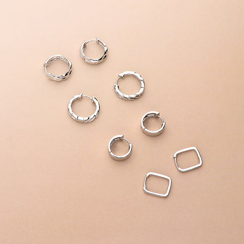 Image Contain: Dome Hoop Earrings, Huggie Earrings, Rectangle Hoop Earrings, Woven Hoop Earrings