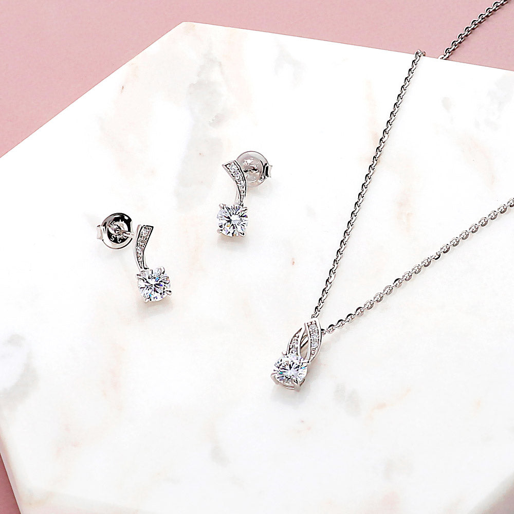 Flatlay view of Woven CZ Necklace and Earrings in Sterling Silver, 2 of 8