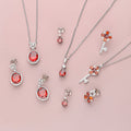 Flatlay view of Halo Clover Oval CZ Set in Sterling Silver, Red Color