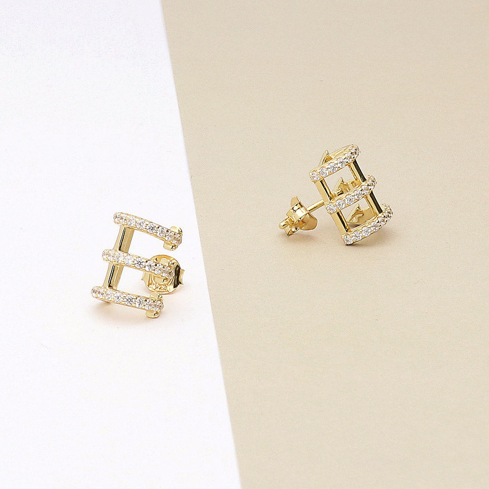 Flatlay view of Bar CZ Stud Earrings in Gold Flashed Sterling Silver, 3 of 6