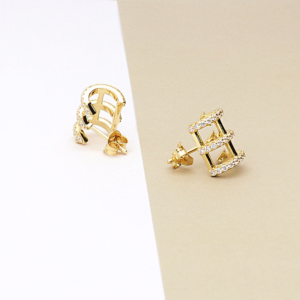 Flatlay view of Bar CZ Stud Earrings in Gold Flashed Sterling Silver, 2 of 6