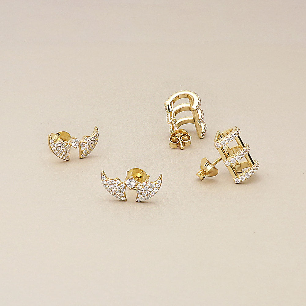 Flatlay view of Bat CZ Set in Gold Flashed Sterling Silver, 3 of 9