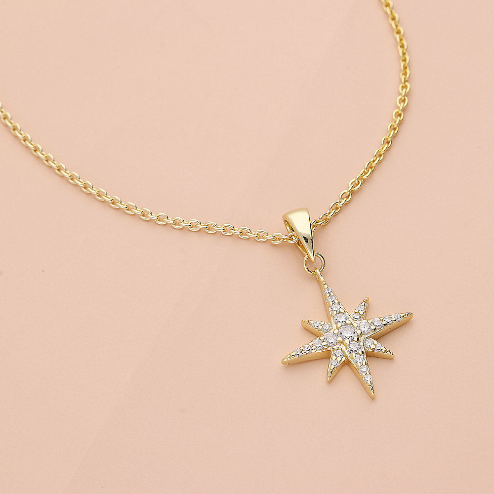 Flatlay view of North Star CZ Necklace in Sterling Silver, 7 of 10