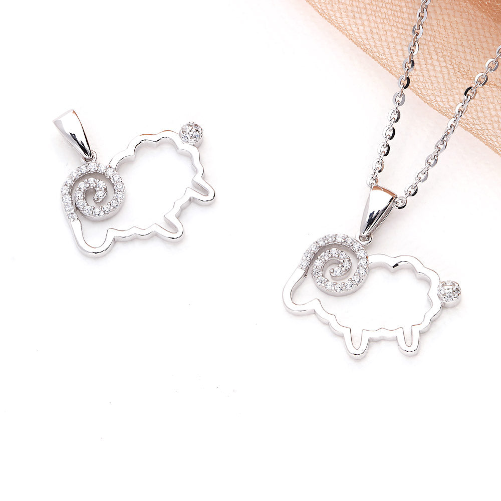 Flatlay view of Sheep CZ Pendant Necklace in Sterling Silver, 5 of 7