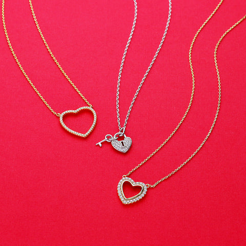 Key and Lock Pendant Necklace, Open Heart Pendant Necklace