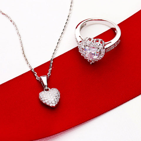 Halo Ring, Heart Pendant Necklace