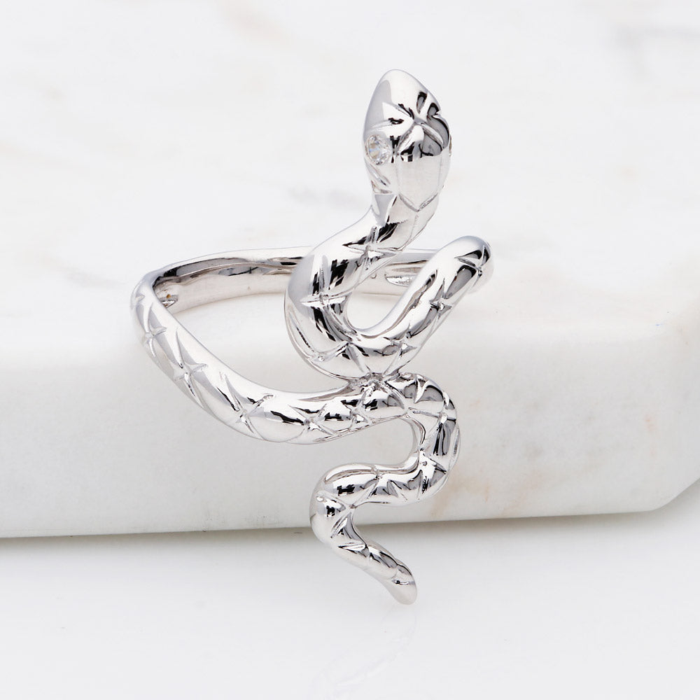 Flatlay view of Snake CZ Ring in Sterling Silver, 3 of 6