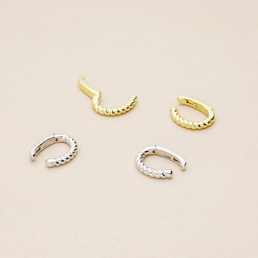 Flatlay view of Cable Ear Cuffs in Sterling Silver, 2 Pairs Set, 2 of 10