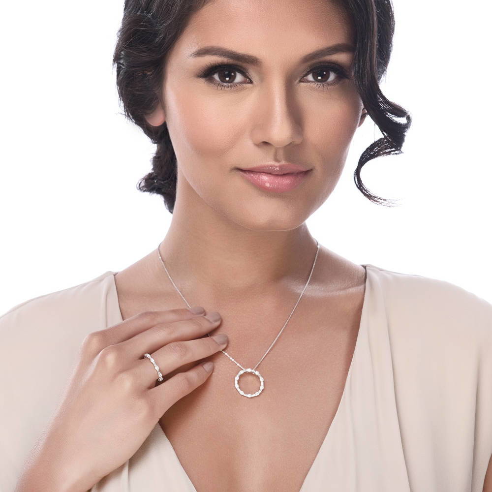 Model wearing Open Circle CZ Necklace in Sterling Silver, 8 of 14